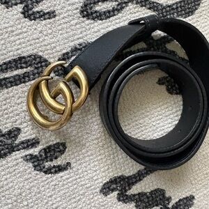 Gucci Black Leather Belt with Gold Buckle
